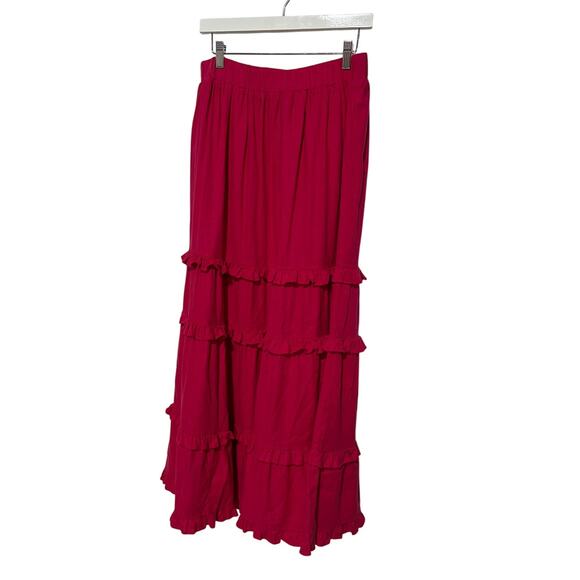 CUPIO WOMENS SIZE MEDIUM RUFFLE TIERED LINED MAXI SKIRT BRIGHT ROSE PINK NEW - Picture 4 of 11